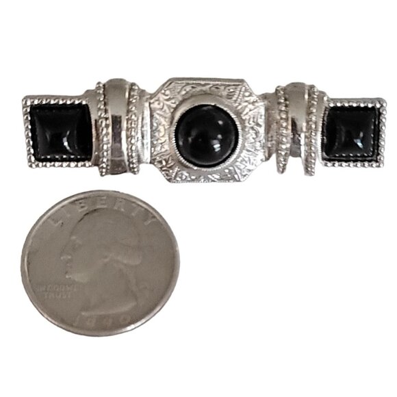 1928 Brand Silver Tone Black Lucite Cab Bar Pin Brooch K79 - Picture 5 of 8